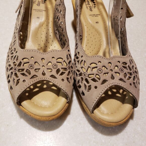 spring step Orella Perforated Sandals Ankle Strap EU 40 US 9.5 Light Brown - Picture 3 of 7